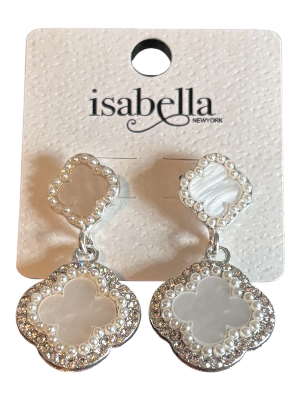 Silver-Tone White Mother-of-Pearl Dangle Drop Earrings